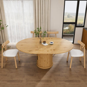 English Elm 59 Inch Extendable Oval Dining Set Seats Six with Two Tier Storage and PU Cushioned Chairs W2700S00166