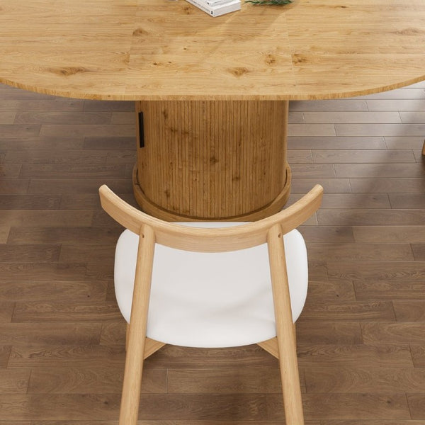 English Elm 59 Inch Extendable Oval Dining Set Seats Six with Two Tier Storage and PU Cushioned Chairs W2700S00166