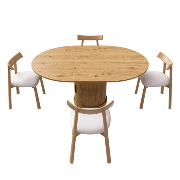 English Elm 59 Inch Extendable Oval Dining Set Seats Six with Two Tier Storage and PU Cushioned Chairs W2700S00166