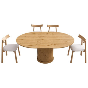 English Elm 59 Inch Extendable Oval Dining Set Seats Six with Two Tier Storage and PU Cushioned Chairs W2700S00166