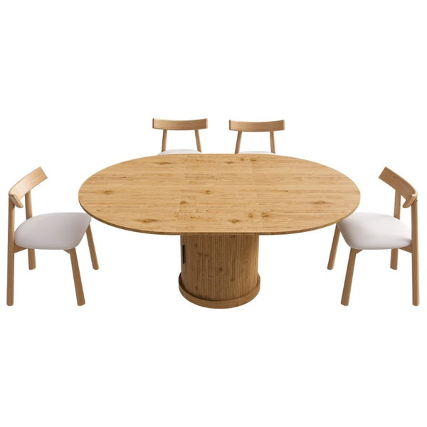 English Elm 59 Inch Extendable Oval Dining Set Seats Six with Two Tier Storage and PU Cushioned Chairs W2700S00166