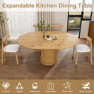 English Elm 59 Inch Extendable Oval Dining Set Seats Six with Two Tier Storage and PU Cushioned Chairs W2700S00166