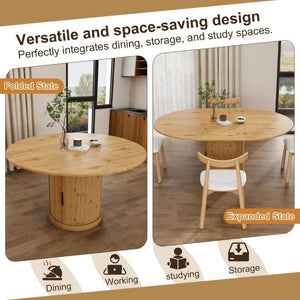 English Elm 59 Inch Extendable Oval Dining Set Seats Six with Two Tier Storage and PU Cushioned Chairs W2700S00166