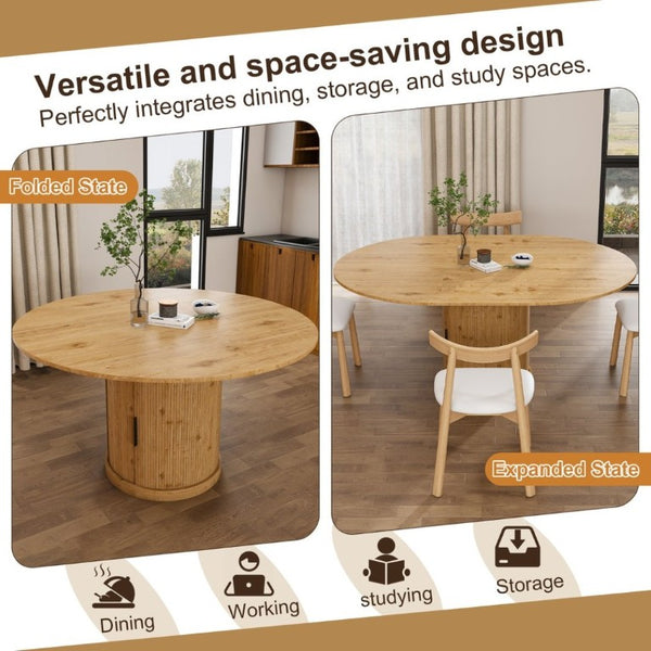 English Elm 59 Inch Extendable Oval Dining Set Seats Six with Two Tier Storage and PU Cushioned Chairs W2700S00166