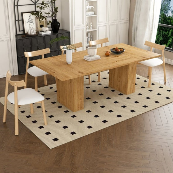 English Elm 78 Inch Oak Veneer Dining Set Seats 6 with Storage Base and PU Leather Chairs W2700S00167