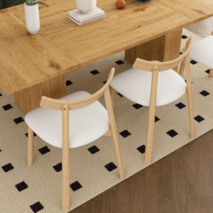 English Elm 78 Inch Oak Veneer Dining Set Seats 6 with Storage Base and PU Leather Chairs W2700S00167