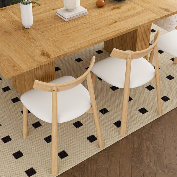 English Elm 78 Inch Oak Veneer Dining Set Seats 6 with Storage Base and PU Leather Chairs W2700S00167