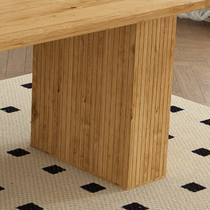 English Elm 78 Inch Oak Veneer Dining Set Seats 6 with Storage Base and PU Leather Chairs W2700S00167