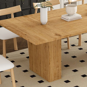 English Elm 78 Inch Oak Veneer Dining Set Seats 6 with Storage Base and PU Leather Chairs W2700S00167