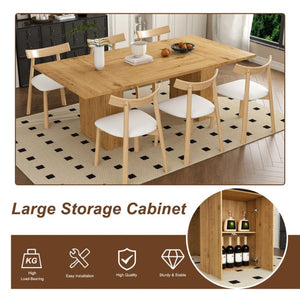 English Elm 78 Inch Oak Veneer Dining Set Seats 6 with Storage Base and PU Leather Chairs W2700S00167