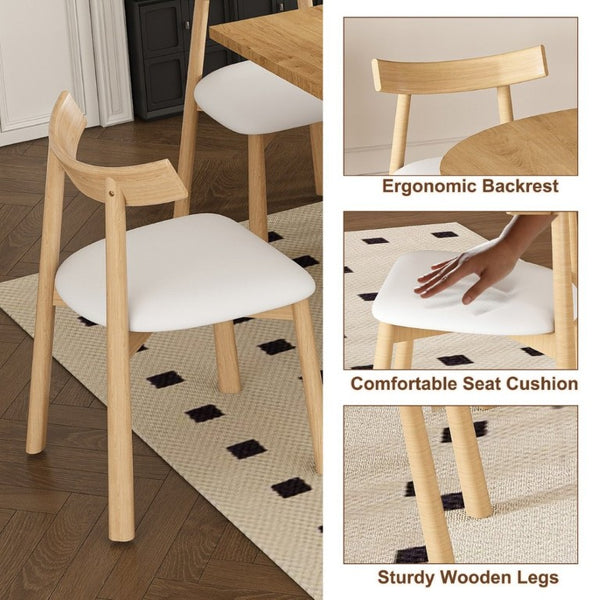 English Elm 78 Inch Oak Veneer Dining Set Seats 6 with Storage Base and PU Leather Chairs W2700S00167