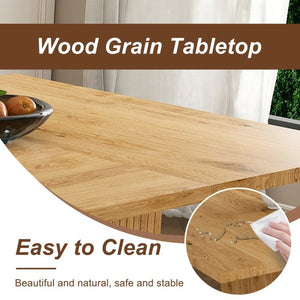 English Elm 78 Inch Oak Veneer Dining Set Seats 6 with Storage Base and PU Leather Chairs W2700S00167