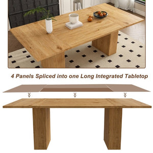 English Elm 78 Inch Oak Veneer Dining Set Seats 6 with Storage Base and PU Leather Chairs W2700S00167
