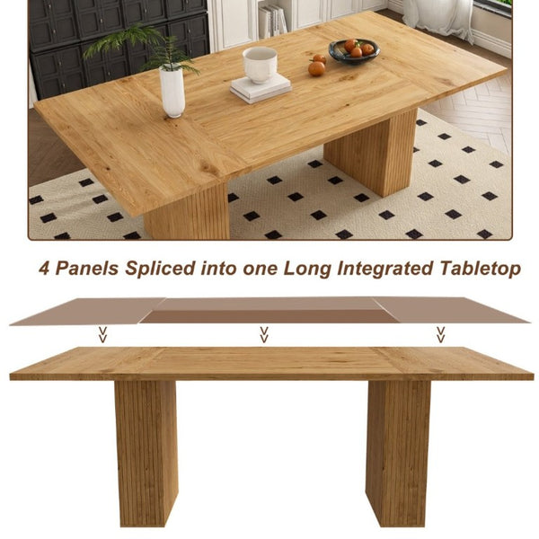 English Elm 78 Inch Oak Veneer Dining Set Seats 6 with Storage Base and PU Leather Chairs W2700S00167
