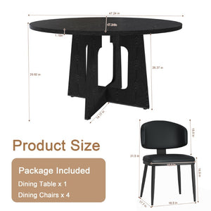 English Elm Spiced Farmhouse Round Dining Set Seats Four with Steel Chairs and MDF Wood Grain Top Black W2700S00168