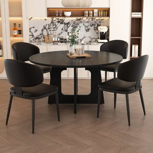 English Elm Spiced Farmhouse Round Dining Set Seats Four with Steel Chairs and MDF Wood Grain Top Black W2700S00168