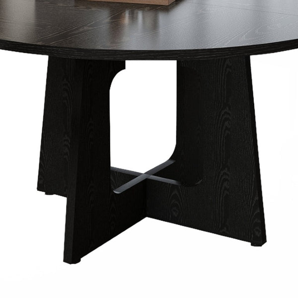 English Elm Spiced Farmhouse Round Dining Set Seats Four with Steel Chairs and MDF Wood Grain Top Black W2700S00168