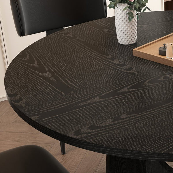English Elm Spiced Farmhouse Round Dining Set Seats Four with Steel Chairs and MDF Wood Grain Top Black W2700S00168