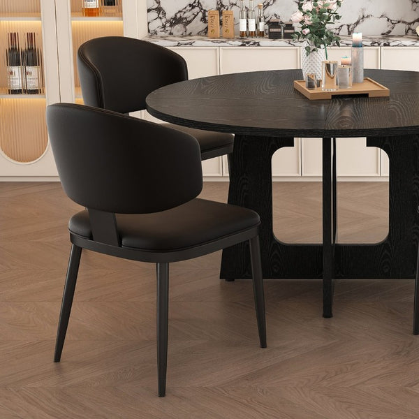 English Elm Spiced Farmhouse Round Dining Set Seats Four with Steel Chairs and MDF Wood Grain Top Black W2700S00168