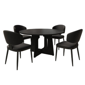 English Elm Spiced Farmhouse Round Dining Set Seats Four with Steel Chairs and MDF Wood Grain Top Black W2700S00168