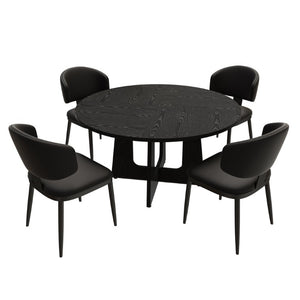 English Elm Spiced Farmhouse Round Dining Set Seats Four with Steel Chairs and MDF Wood Grain Top Black W2700S00168
