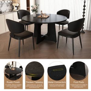 English Elm Spiced Farmhouse Round Dining Set Seats Four with Steel Chairs and MDF Wood Grain Top Black W2700S00168