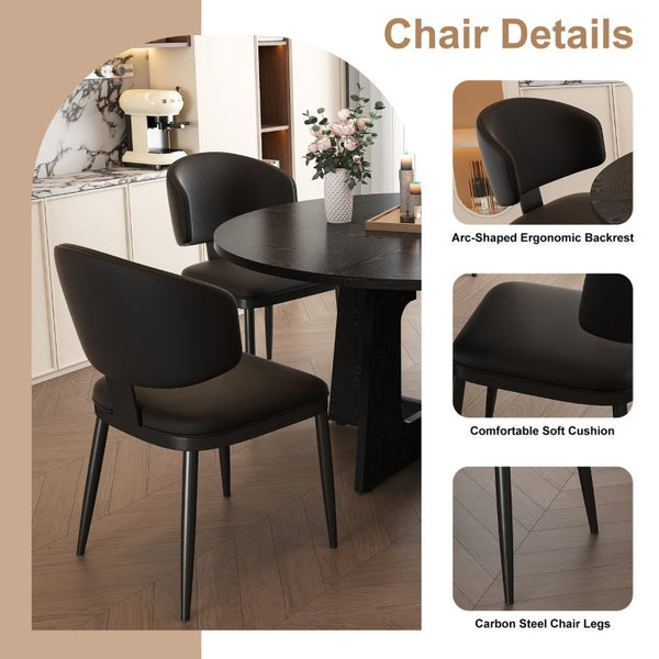English Elm Spiced Farmhouse Round Dining Set Seats Four with Steel Chairs and MDF Wood Grain Top Black W2700S00168