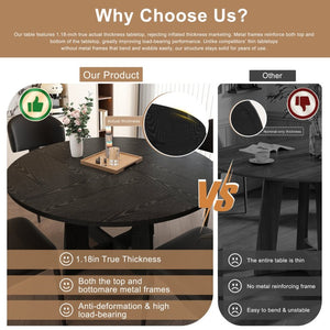 English Elm Spiced Farmhouse Round Dining Set Seats Four with Steel Chairs and MDF Wood Grain Top Black W2700S00168