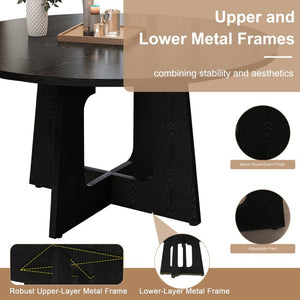English Elm Spiced Farmhouse Round Dining Set Seats Four with Steel Chairs and MDF Wood Grain Top Black W2700S00168