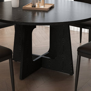 English Elm Spiced Farmhouse Round Dining Set Seats Four with Steel Chairs and MDF Wood Grain Top Black W2700S00168