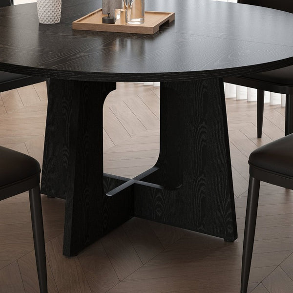 English Elm Spiced Farmhouse Round Dining Set Seats Four with Steel Chairs and MDF Wood Grain Top Black W2700S00168