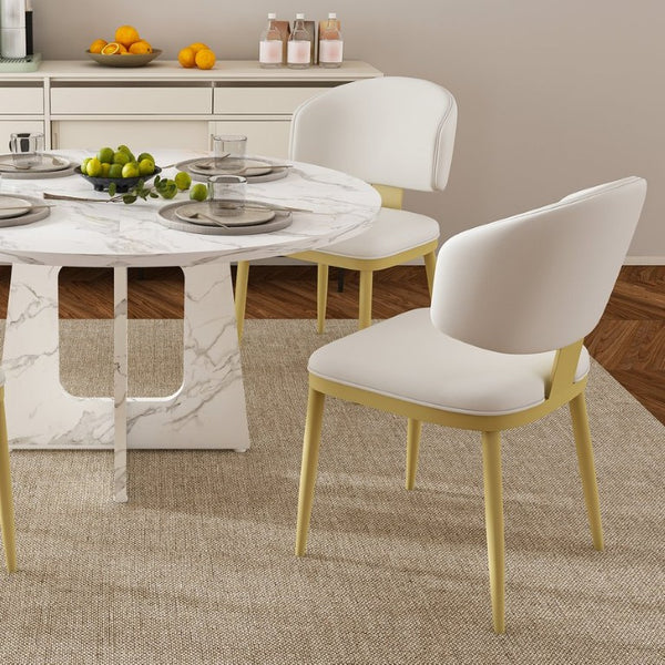 English Elm Spiced Farmhouse Round Dining Set Seats Four with Steel Chairs and MDF Wood Grain Top White W2700S00169