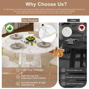 English Elm Spiced Farmhouse Round Dining Set Seats Four with Steel Chairs and MDF Wood Grain Top White W2700S00169