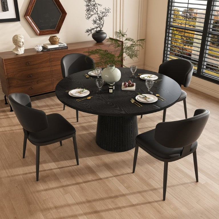 English Elm 47 Inch Round Five Piece Farmhouse Dining Set with MDF Top and PU Leather Chairs W2700S00170