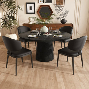 English Elm 47 Inch Round Five Piece Farmhouse Dining Set with MDF Top and PU Leather Chairs W2700S00170