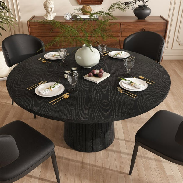 English Elm 47 Inch Round Five Piece Farmhouse Dining Set with MDF Top and PU Leather Chairs W2700S00170