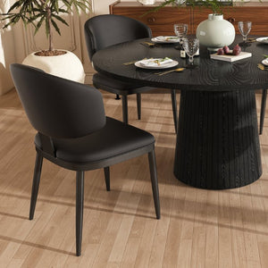English Elm 47 Inch Round Five Piece Farmhouse Dining Set with MDF Top and PU Leather Chairs W2700S00170