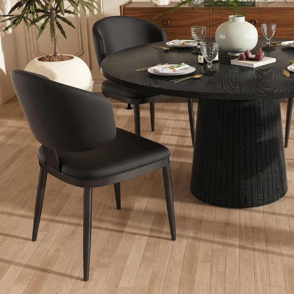 English Elm 47 Inch Round Five Piece Farmhouse Dining Set with MDF Top and PU Leather Chairs W2700S00170
