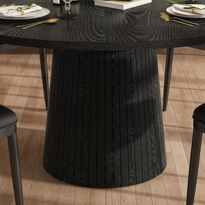 English Elm 47 Inch Round Five Piece Farmhouse Dining Set with MDF Top and PU Leather Chairs W2700S00170
