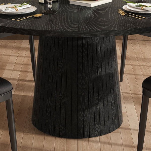 English Elm 47 Inch Round Five Piece Farmhouse Dining Set with MDF Top and PU Leather Chairs W2700S00170