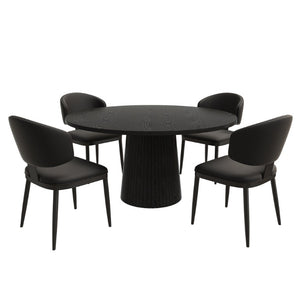 English Elm 47 Inch Round Five Piece Farmhouse Dining Set with MDF Top and PU Leather Chairs W2700S00170