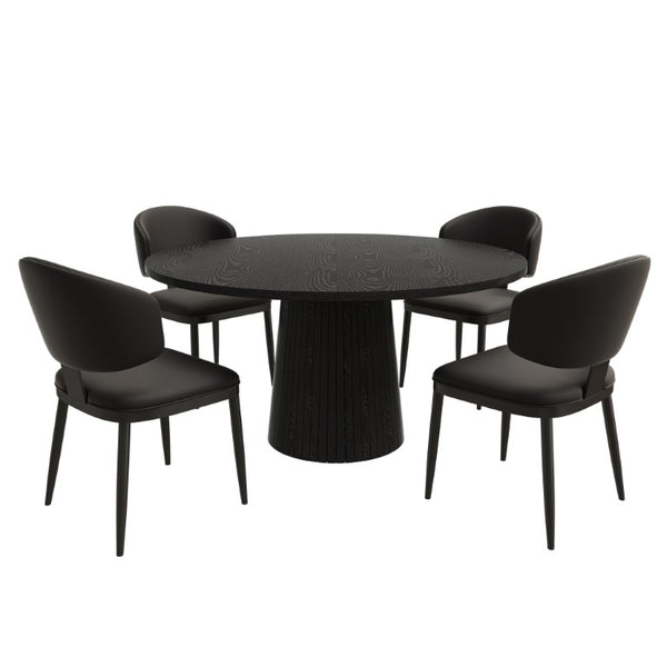 English Elm 47 Inch Round Five Piece Farmhouse Dining Set with MDF Top and PU Leather Chairs W2700S00170