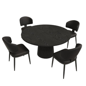 English Elm 47 Inch Round Five Piece Farmhouse Dining Set with MDF Top and PU Leather Chairs W2700S00170