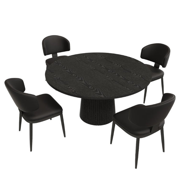 English Elm 47 Inch Round Five Piece Farmhouse Dining Set with MDF Top and PU Leather Chairs W2700S00170