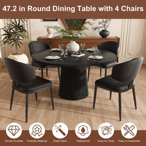 English Elm 47 Inch Round Five Piece Farmhouse Dining Set with MDF Top and PU Leather Chairs W2700S00170