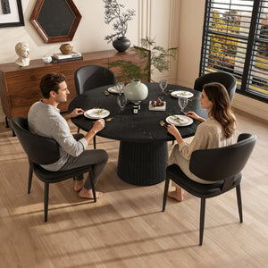 English Elm 47 Inch Round Five Piece Farmhouse Dining Set with MDF Top and PU Leather Chairs W2700S00170