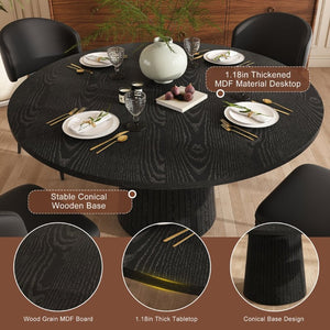 English Elm 47 Inch Round Five Piece Farmhouse Dining Set with MDF Top and PU Leather Chairs W2700S00170