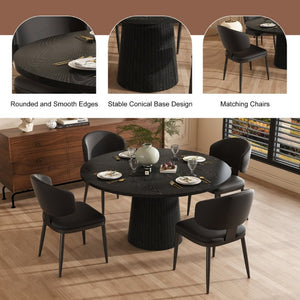 English Elm 47 Inch Round Five Piece Farmhouse Dining Set with MDF Top and PU Leather Chairs W2700S00170