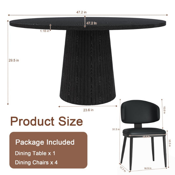 English Elm 47 Inch Round Five Piece Farmhouse Dining Set with MDF Top and PU Leather Chairs W2700S00170