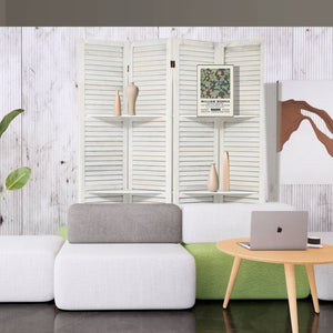 English Elm Room Divider Four Panel Paulownia Wood Screen with Open Shelves for Home Office W2701P206955